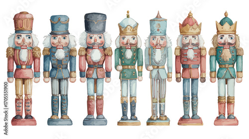 Watercolour Clipart of Nutcrackers Vector with Gold Accents