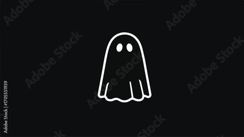 Eerie White Ghost Silhouette on Black Background for Halloween Designs