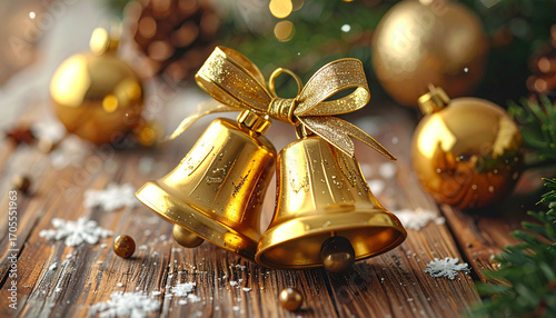 Festive Jingle Bells with Pine Branches