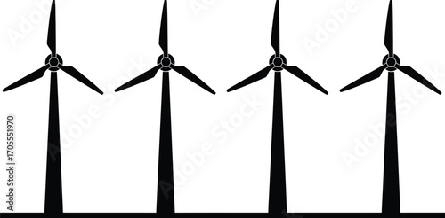 Four tall wind turbines stand against a white background, symbolizing clean energy generation.