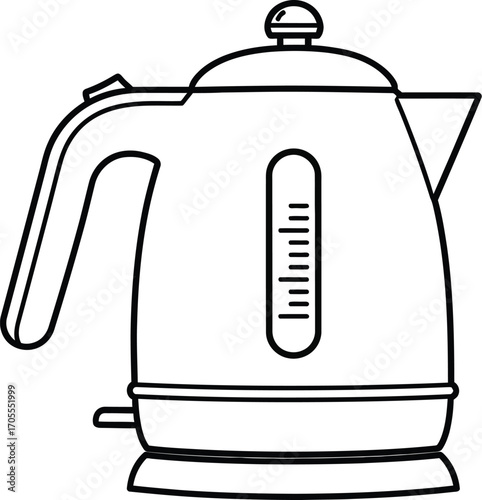 Simple line drawing of a modern electric kettle, perfect for kitchen or beverage themes.