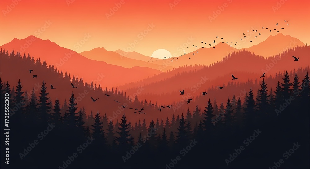 Obraz premium Sunrise Mountain Landscape View.