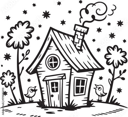 world habitat day crooked house vector line art