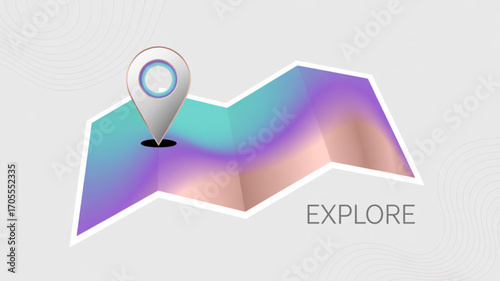 Explore map with location pin, travel and tourism, navigation and direction, destination and adventure, discovery