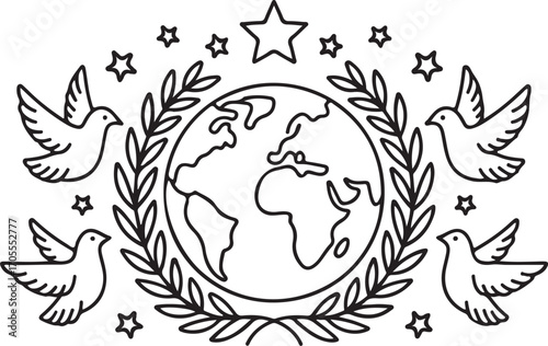 united nations day globe and laurel vector line art