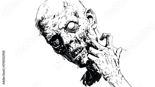 Zombie Head and Face Ink Sketch Walking Dead Hand