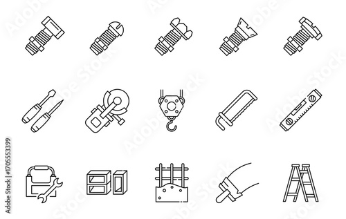 Set of Construction Tools icon, Renovation, Repair, equipment thin line and pixel Symbol Outline icon Editable Stroke