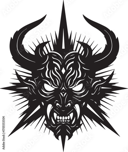 Menacing Demon Head with Horns and Spiky Halo devil