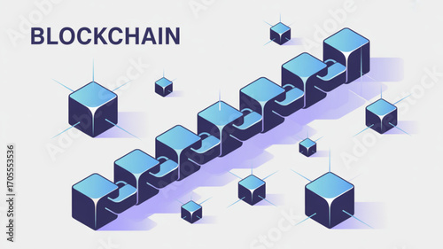 Isometric illustration of a blockchain network, representing the interconnectedness and security of this technology