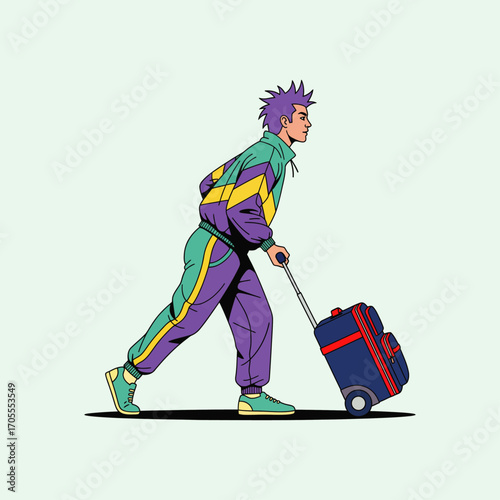 Passenger Pulling Rolling Bag icon flat vector design.