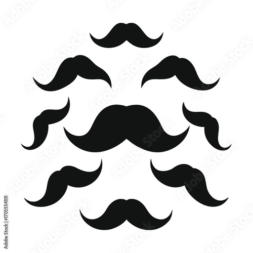Circular Arrangement of Black Mustache Silhouettes on a White Background moustache facial hair