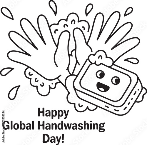 playful black and white handwashing sticker design
