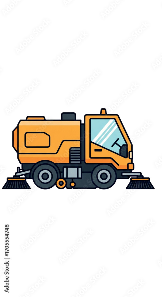 Naklejka premium Orange Street Sweeper Truck Illustration.