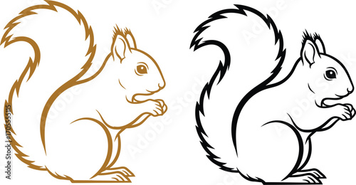 Charming illustration of a squirrel holding a nut, presented in both outline and solid color styles.