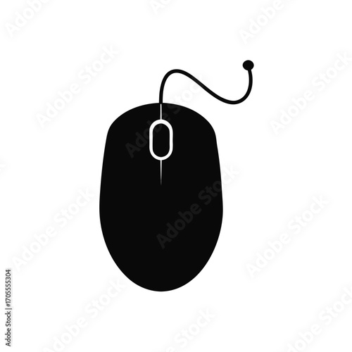 Black computer mouse icon isolated on transparent background