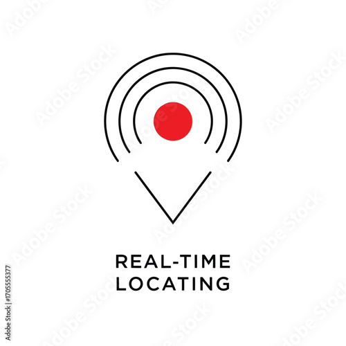 Vector illustration of realtime locating system icon with concentric circles and a red dot