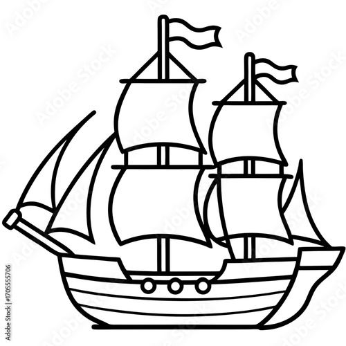 Pirate Ship Line Vector