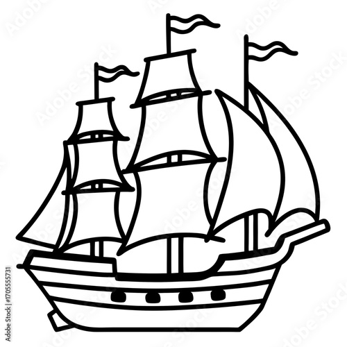 Pirate Ship Line Vector