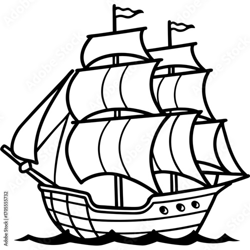 Pirate Ship Line Vector