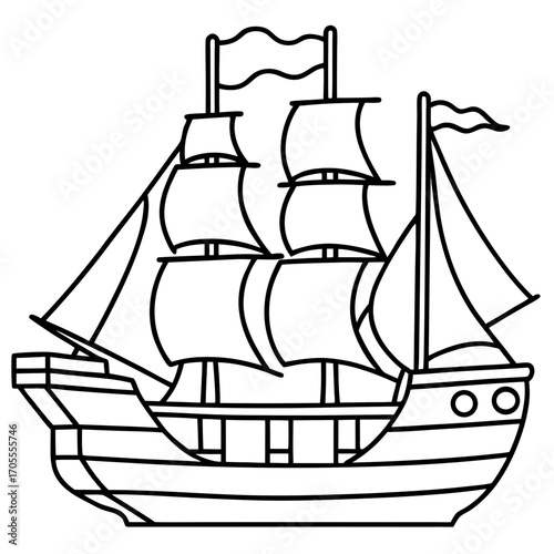 Pirate Ship Line Vector