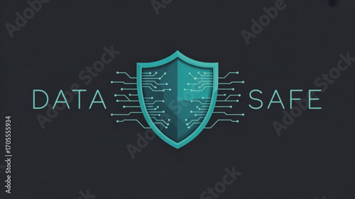 Data safe concept with shield on dark background, representing digital security and protection of sensitive information online