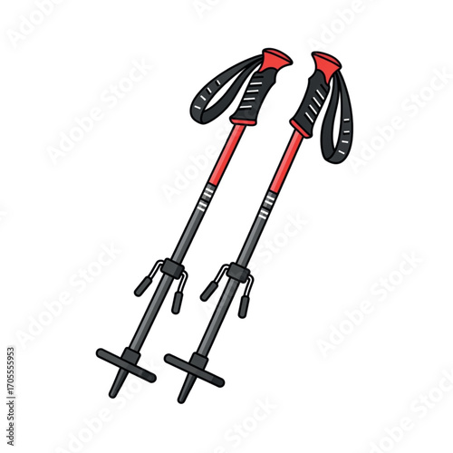 Pair of Ski Poles with Red Accents.