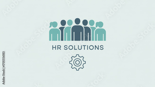A group of people and a gear represent hr solutions it is a simple and modern design for human resources