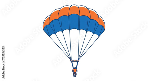 Parachutist Descending with Colorful Parachute.