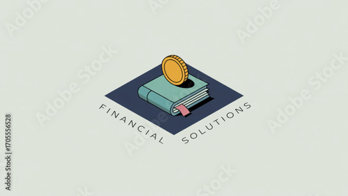 Isometric illustration of a book with a coin on top, symbolizing financial solutions and investment strategies for a secure future