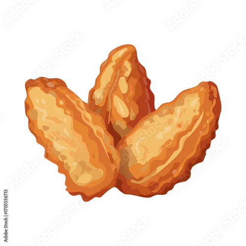 vector illustration of three delicious fried chicken wings. This graphic is perfect for menus, food blogs, or any design related to comfort food, snacks, or fast food.