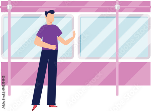 Boy standing in bus