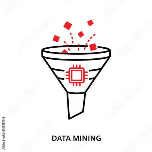 Vector illustration of data mining concept icon with a funnel and falling squares