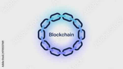 Blockchain illustration featuring a chain of interconnected links forming a circle, representing security, technology, and decentralization