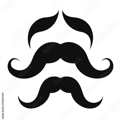 Three Black Silhouette Moustaches With Curved Ends On A White Background mustache facial hair