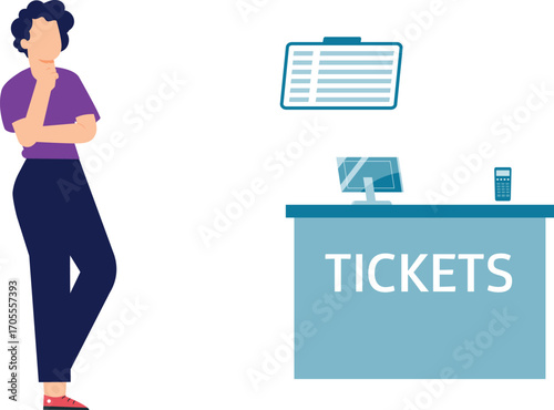 Boy standing near ticket reception