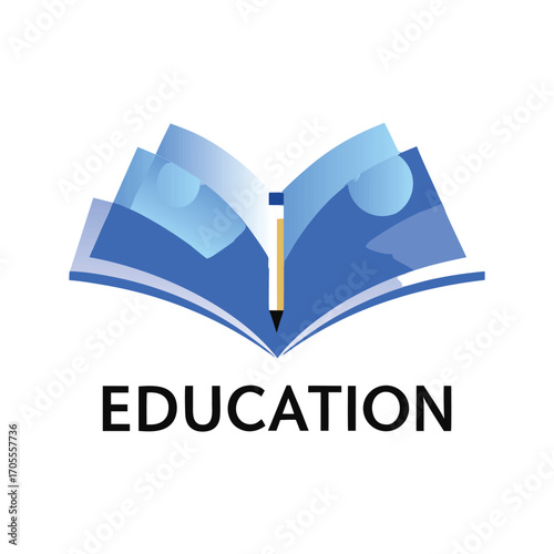 Educational Logo with Book, Pen Nib, and Laurel Elements