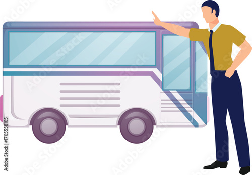 Boy stopping bus by waving hand