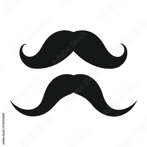 Two Black Silhouette Mustaches Arranged Vertically on White Background isolated