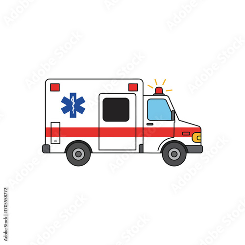 Ambulance rushing emergency vehicle responding to a crisis driving fast on city streets perfect for illustrating healthcare and emergency services.