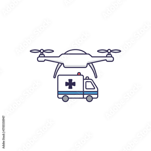 autonomous drone delivering emergency medical supplies to ambulance conveying rapid response healthcare in remote areas ideal for telemedicine