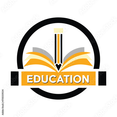 Educational Logo with Book, Pen Nib, and Laurel Elements