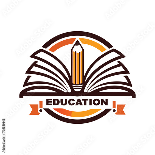 Educational Logo with Book, Pen Nib, and Laurel Elements