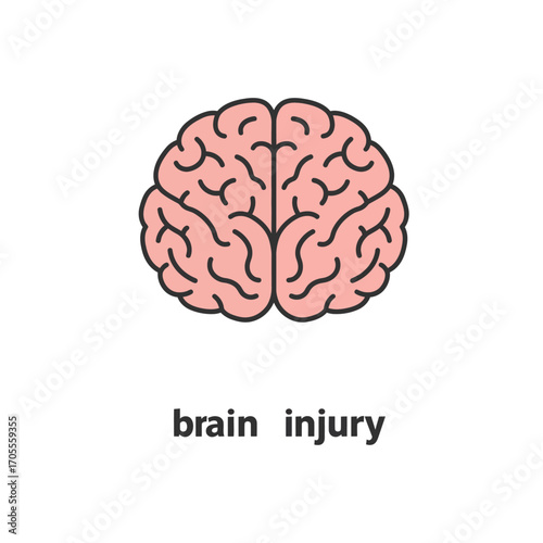 brain injury illustration of a pink human brain with black outlines visualizing trauma and medical conditions for healthcare marketing materials.