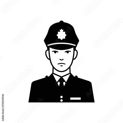 British policeman in uniform with helmet representing authority security and law enforcement perfect for crime prevention awareness campaigns.