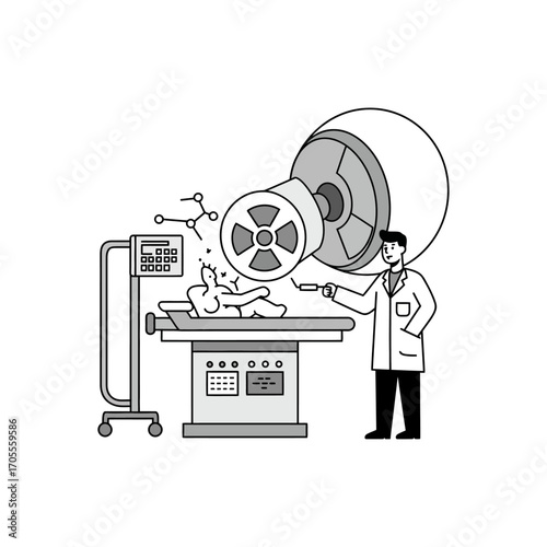 cancer treatment radiation therapy a doctor performs radiation therapy on a patient with a tumor using medical technology for cancer care health science