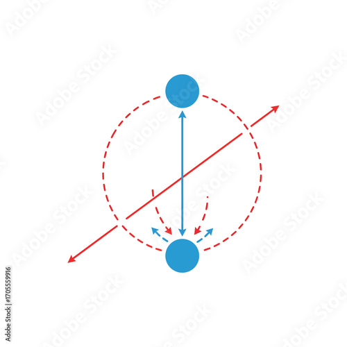 concept of attraction two connected points attracting energy with dotted circle illustrating relationships connections and physics concepts.