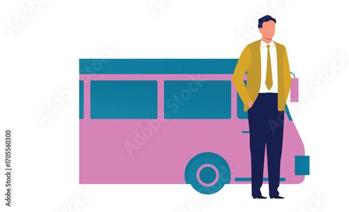 Bus driver standing with bus
