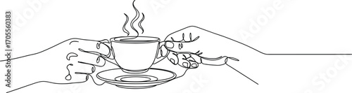 Gentle hands cradle a steaming cup of coffee, adorned with delicate vines.
