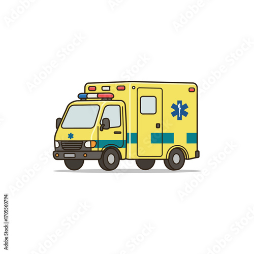 Emergency ambulance rushing to a call depicted in a vector illustration perfect for medical infographics and healthcare presentations.