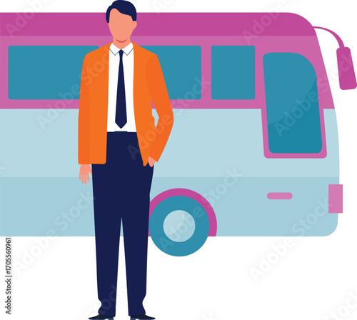 Driver standing with bus